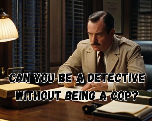 The investigator reviews case files at his desk.